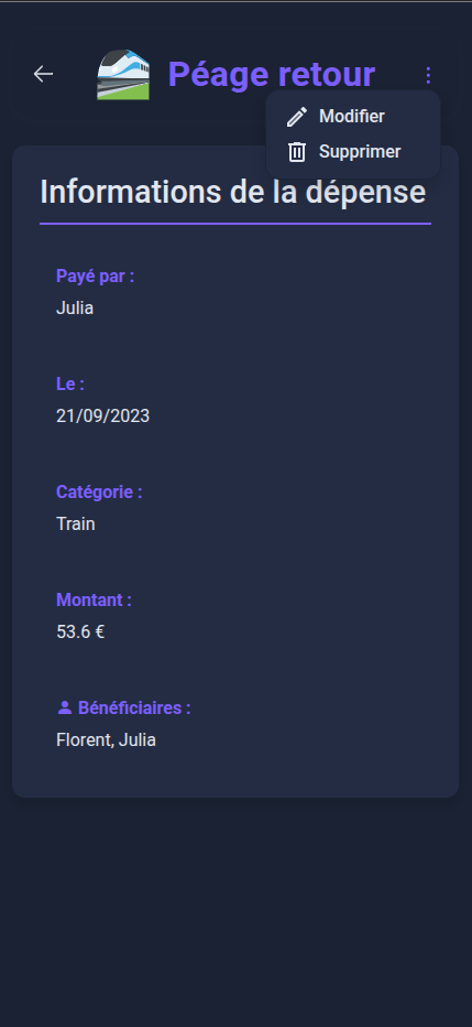 Vue de d"tail d'une dépense